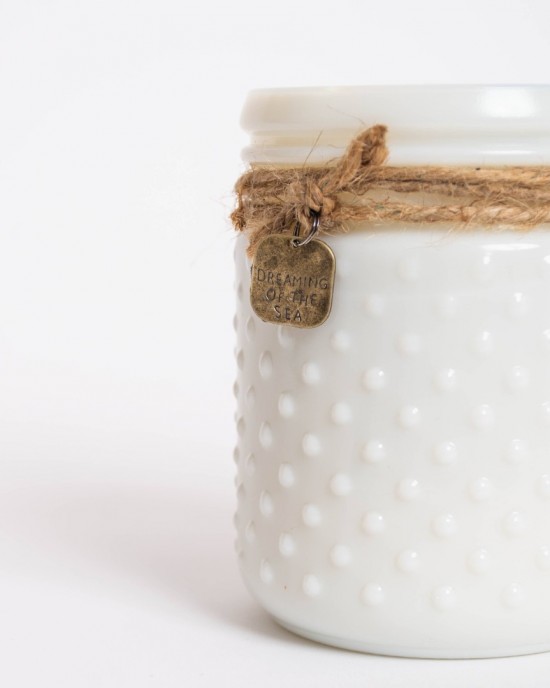 White vintage hobnail candle with stamped pendant1 0